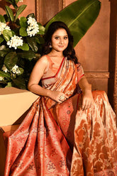 Coral Peach with a Contrast Meenakari Border in Subtle tone Of Red